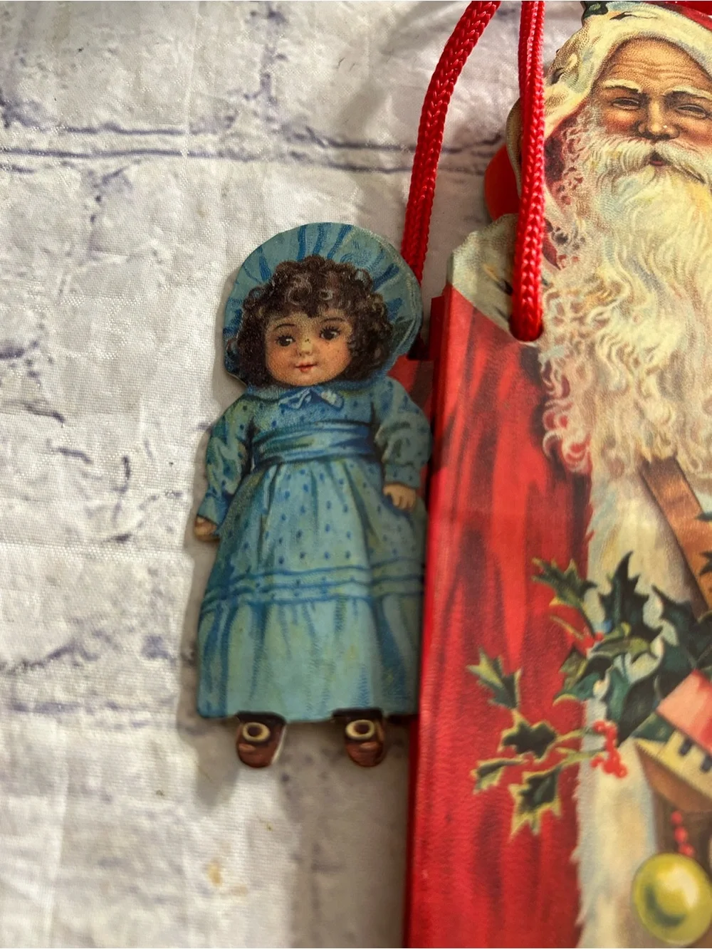 VTG GIFTED LINE PAPER MARIONETTE SANTA TOYS FIGURES (1996) 3D CHRISTMAS BAG